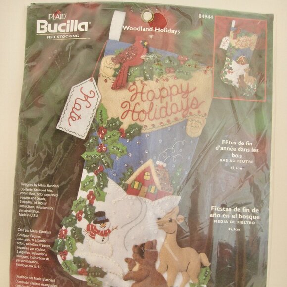 Vintage Bucilla Stocking Kit Woodland Holidays Christmas Deer Racoon NOS 84944 - Picture 1 of 5